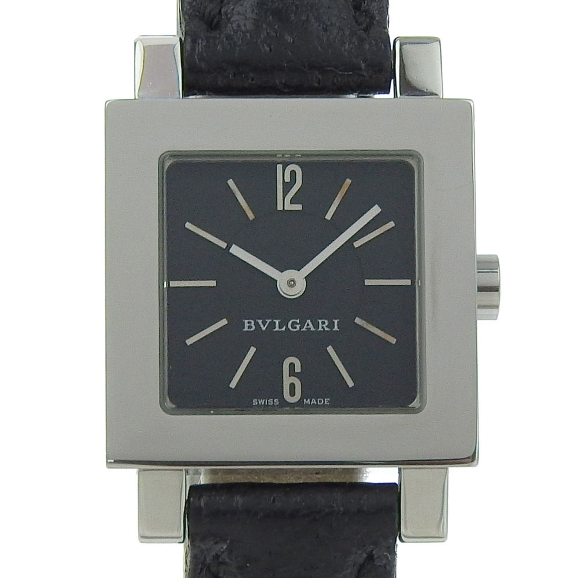 2000_4450e7dc-a669-4491-8b06-659b8abe3291.jpg BVLGARI Quadrado SQ22SL Women's Watch, Stainless Steel and Leather, Quartz Movement, Analog Display, Black Dial - Image 1