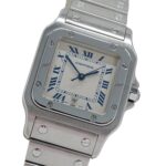 Cartier men's watch, Santos Galbee LM, date, quartz movement, stainless steel (SS), W20018D6, silver/ivory.
