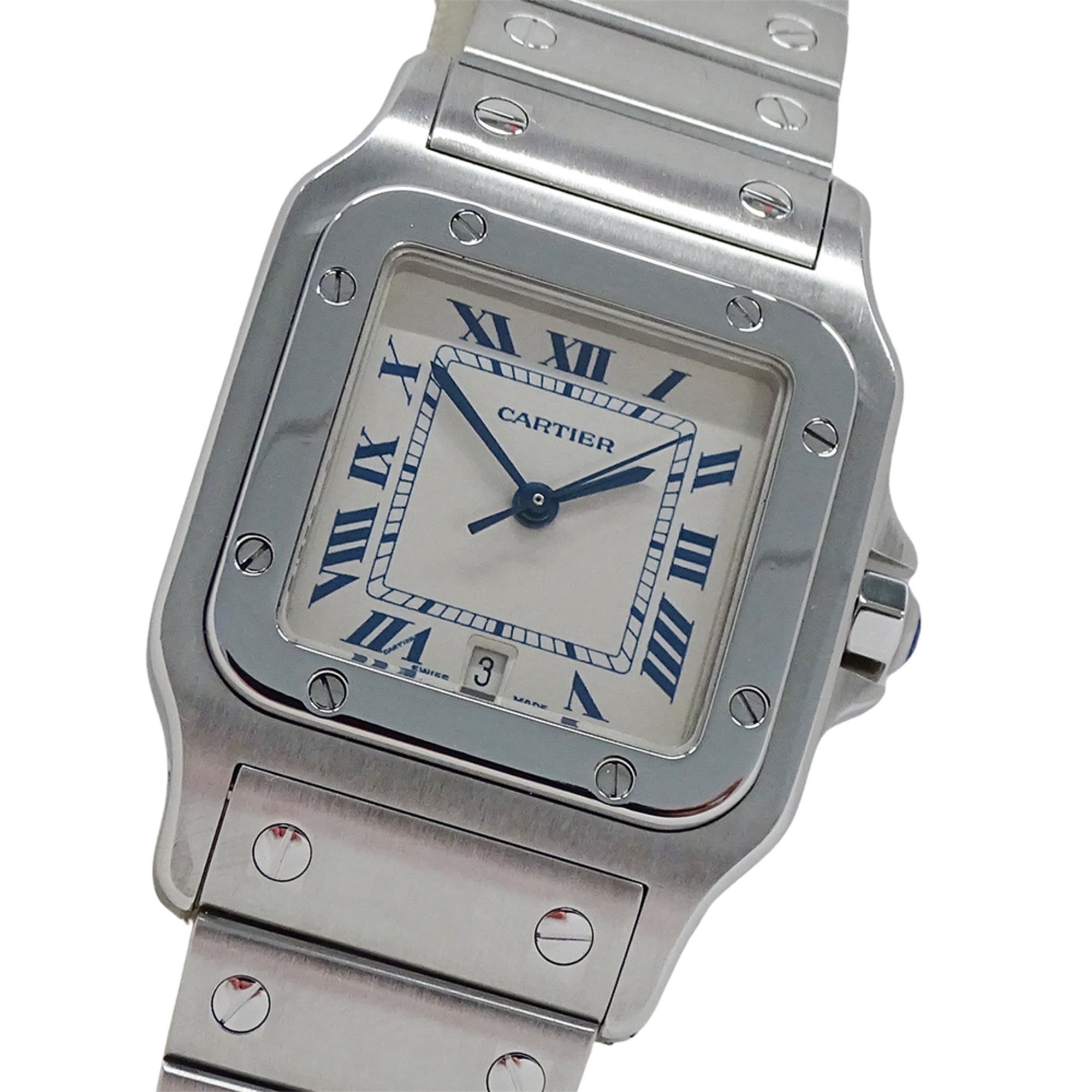 2000_45db4553-5ceb-4bad-ba28-42fa4db2cedd.jpg Cartier men's watch, Santos Galbee LM, date, quartz movement, stainless steel (SS), W20018D6, silver/ivory. - Image 1