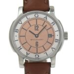 Bulgari BVLGARI Solo Tempo Watch ST29SL Stainless Steel x Leather Quartz Analog Bronze Dial Women's