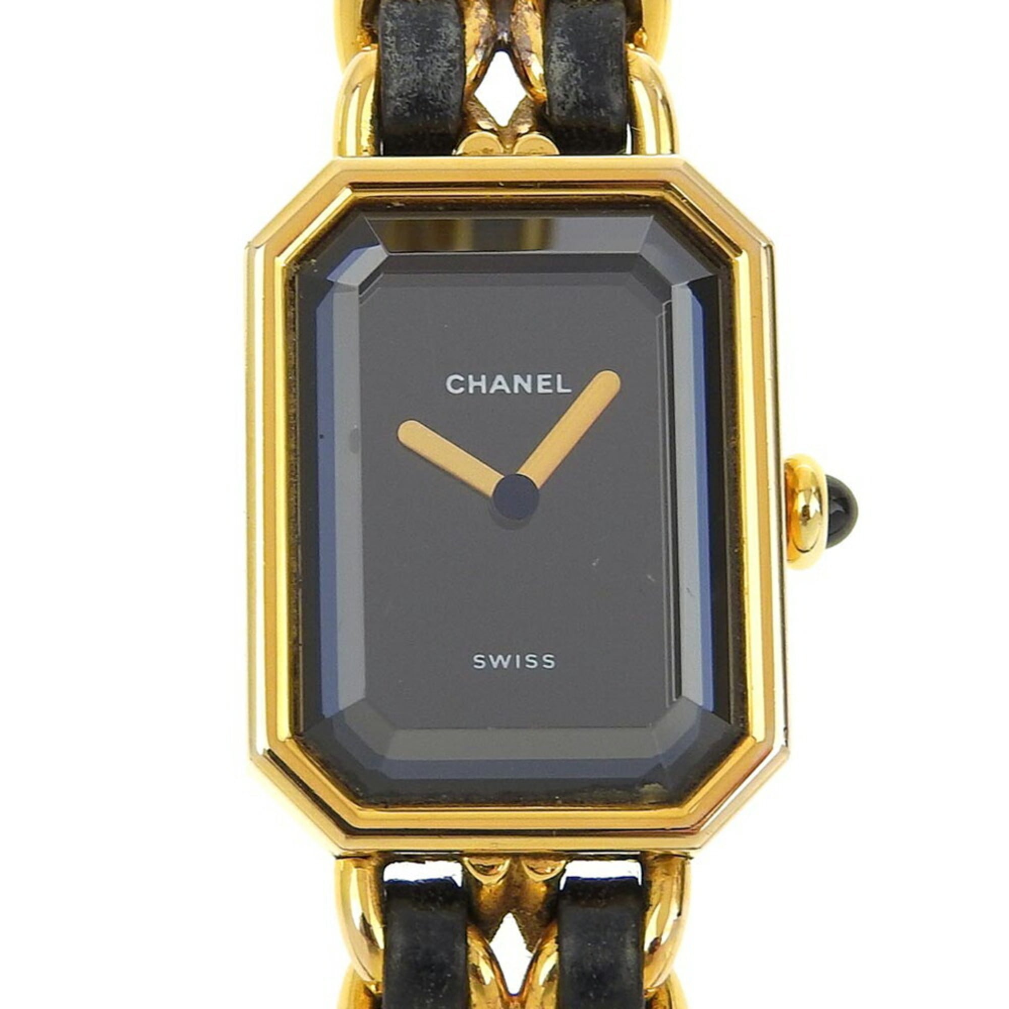 2000_47d6db14-65bf-4cc8-80fb-fb2943850d6d.jpg CHANEL Premiere L Watch, Gold-plated x Leather, Quartz, Analog Display, Black Dial, L, Women's - Image 1