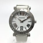 TIFFANY & Co. Z1300.11.11A20A41A White Ceramic Atlas Quartz Date with Stainless Steel and Leather Strap Silver