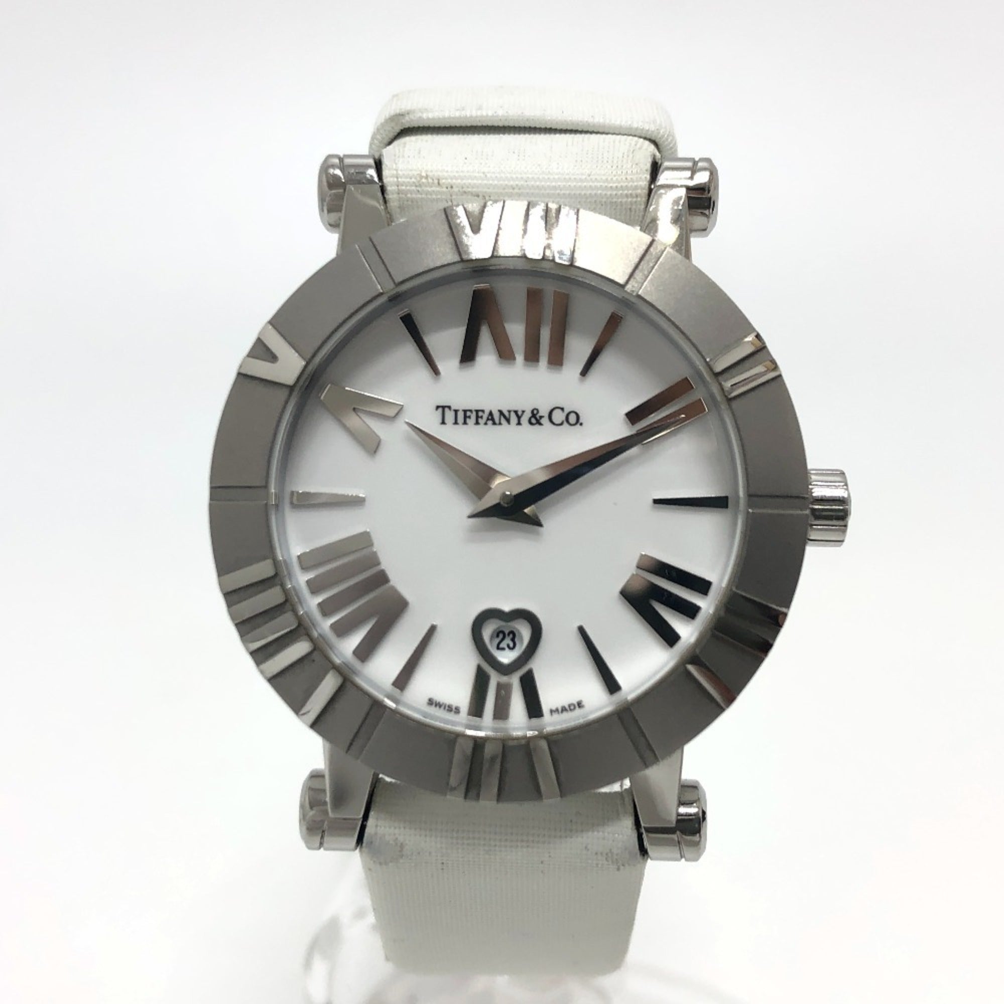 2000_49b6be36-e2f6-418c-8d24-aa523c926102.jpg TIFFANY & Co. Z1300.11.11A20A41A White Ceramic Atlas Quartz Date with Stainless Steel and Leather Strap Silver - Image 1