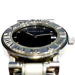 Tiffany & Co. Atlas watch, total weight 51.2g, stainless steel, quartz movement, black dial. - Image 4