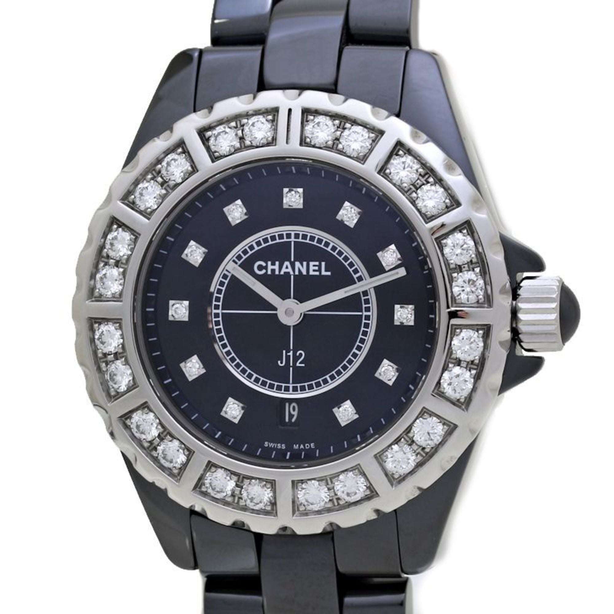 2000_4c846fd9-17bd-48e0-8f45-6fbc45167360.jpg CHANEL J12 Bezel Diamond H2427 Black Ceramic x Stainless Steel Ladies 39763 Watch - Image 1