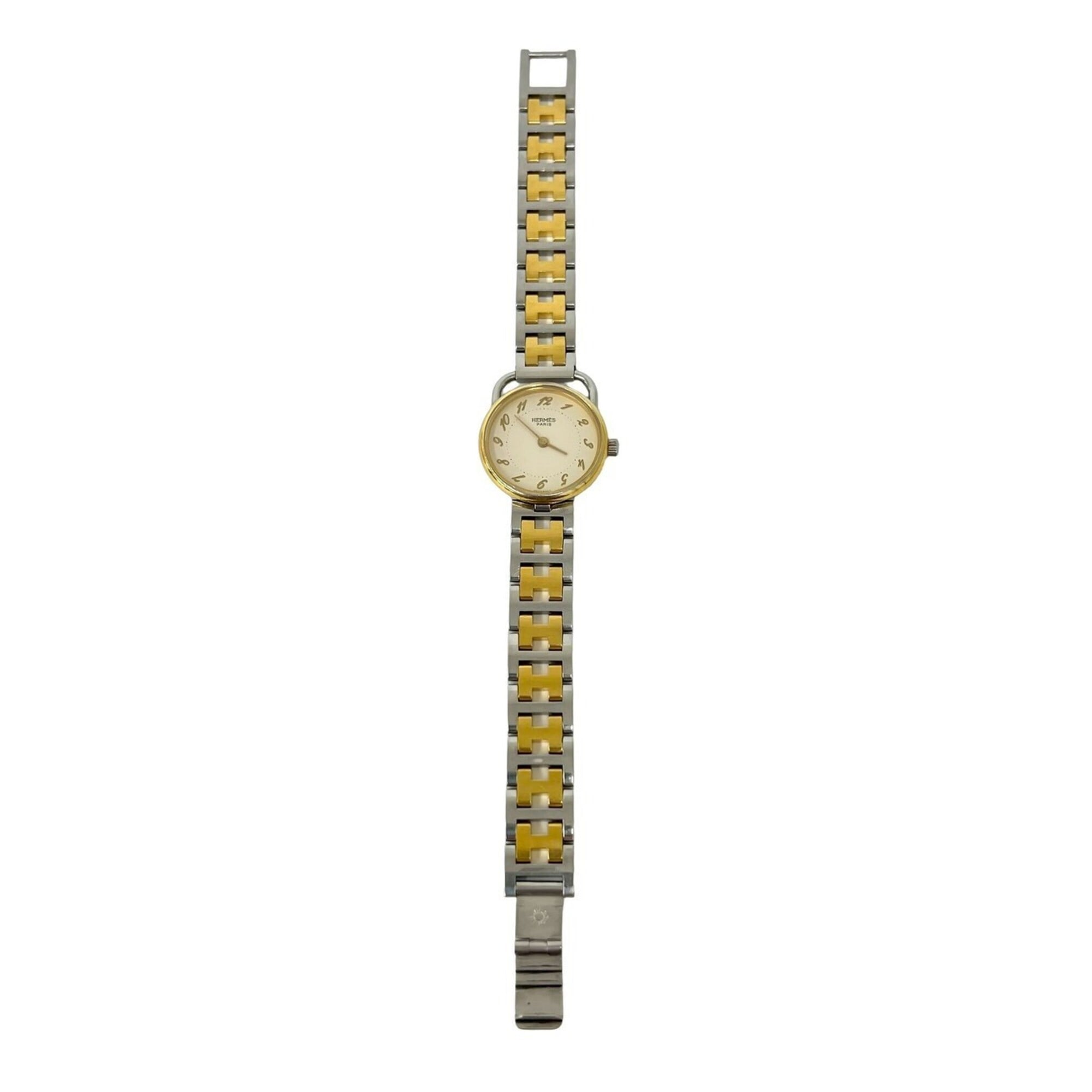 2000_4d648c3b-0867-4d46-9727-c82bfa9e3fbe.jpg HERMES Arceau H Logo Belt Stainless Steel GP Quartz Wristwatch Silver Gold 34591 - Image 1