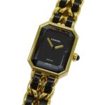 Chanel CHANEL Women's Watch Brand Premiere Quartz QZ GP Leather L Size H0001 Square Gold Black