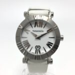 TIFFANY & Co. Z1300.11.11A20A41A White Ceramic Atlas Quartz Date with Stainless Steel and Leather Strap Silver - Image 2