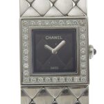 CHANEL Matelasse Watch Diamond Bezel H0489 Stainless Steel Quartz Analog Display Black Dial Women's I213024033
