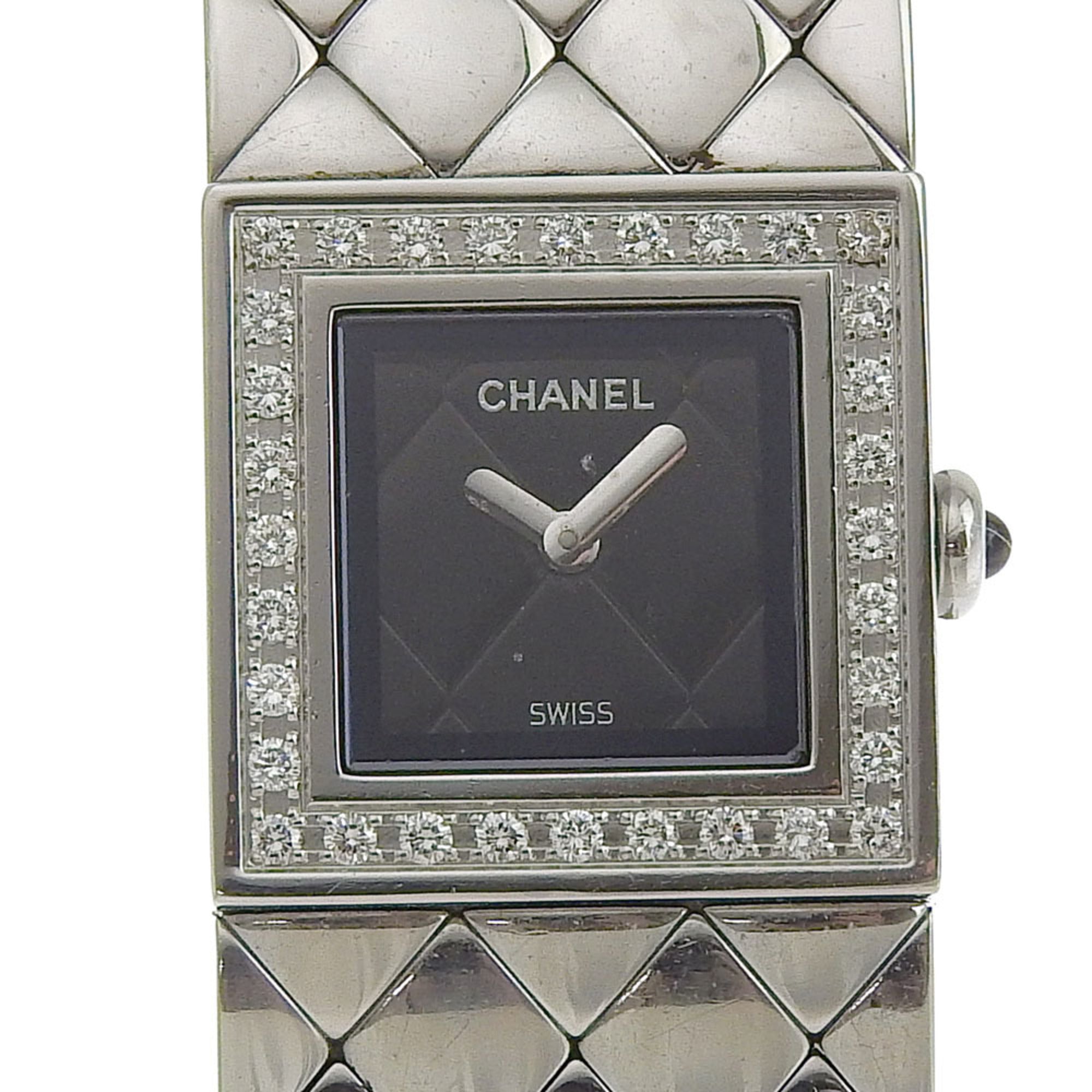 2000_51da1865-2d6f-4e2f-a8ef-34028f21962f.jpg CHANEL Matelasse Watch Diamond Bezel H0489 Stainless Steel Quartz Analog Display Black Dial Women's I213024033 - Image 1