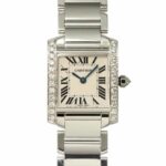 Cartier Tank Francaise SM WE1002S3 Ladies' Watch, Diamond Bezel, Ivory, 18K White Gold, Quartz.