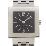 BVLGARI Quadrado SQ22SS Stainless Steel Watch with Quartz Movement, Analog Display, Black Dial, for Women