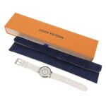 Like new Louis Vuitton Tambour MM Q13MJ white dial watch with 8 diamonds, stainless steel and rubber case, quartz movement, 33mm - Image 9