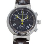 Louis Vuitton LOUIS VUITTON Boys' Watch Tambour Chronograph Date Quartz QZ Stainless Steel SS Leather Q1321 Silver Brown - Image 2