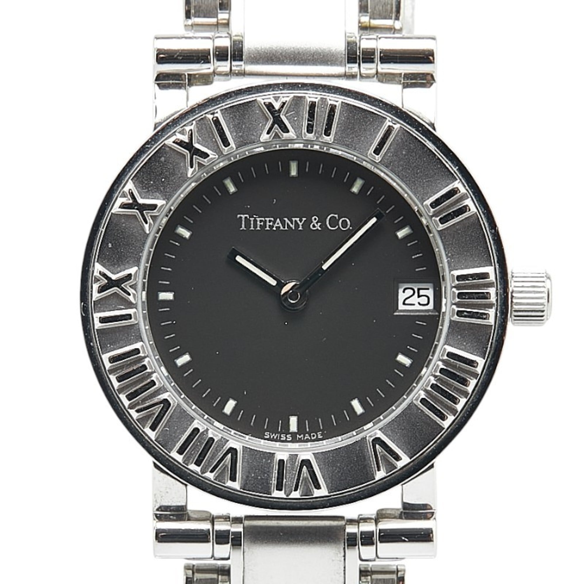 2000_59b6515c-1f1e-4cc9-97af-d2e60964f155.jpg Tiffany Atlas Watch, Quartz, Black Dial, Stainless Steel, Women's, TIFFANY&Co. - Image 1