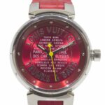 Louis Vuitton Tambour TRUNKS & BAGS wristwatch, total weight 34.8g, stainless steel, genuine leather strap, quartz movement, red dial, Q121N