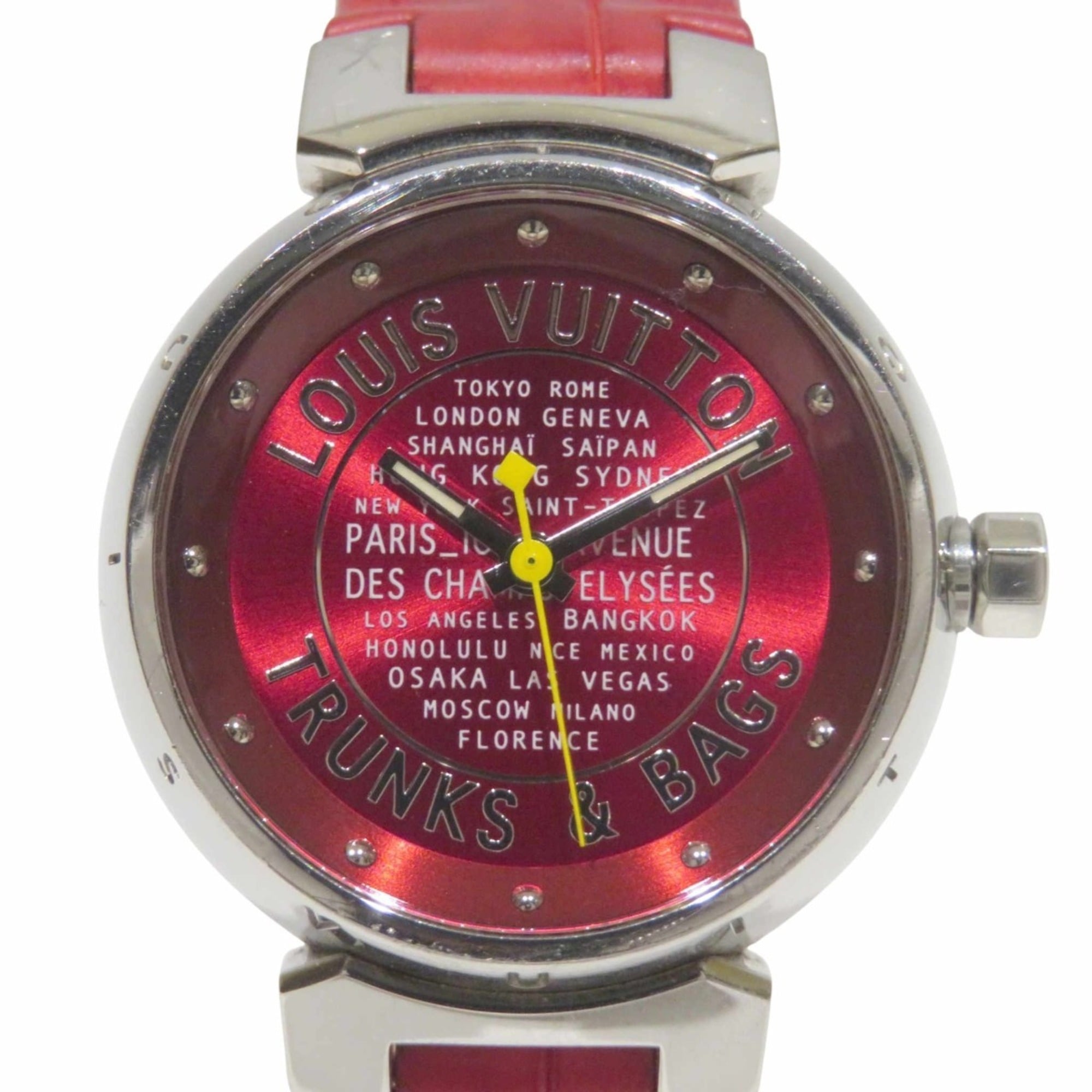 2000_5b982255-1b04-40c0-a153-f38d10c55de2.jpg Louis Vuitton Tambour TRUNKS & BAGS wristwatch, total weight 34.8g, stainless steel, genuine leather strap, quartz movement, red dial, Q121N - Image 1