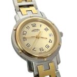 HERMES Clipper Stainless Steel GP Quartz Wrist Silver/Gold 23912 - Image 4