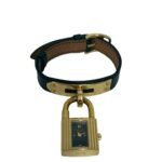 HERMES Vintage Kelly Leather Genuine GP Finish Wrist Black & Gold 82135 - Image 7