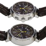 Louis Vuitton LOUIS VUITTON Boys' Watch Tambour Chronograph Date Quartz QZ Stainless Steel SS Leather Q1321 Silver Brown - Image 3