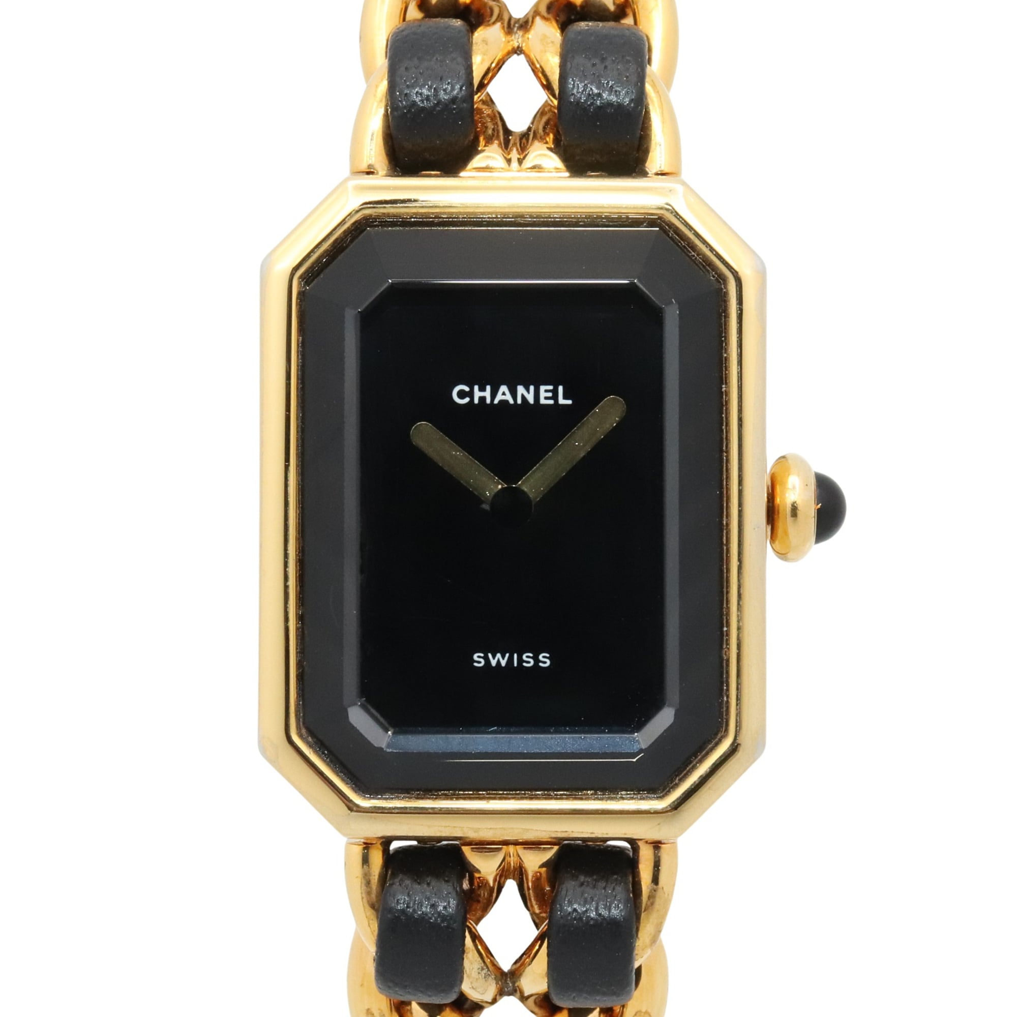 2000_69fc4cfb-ac38-47f3-a64a-e5c510d5ddbd.jpg Chanel CHANEL Première S Gold Plated (GP) Leather Strap Wo Black H0001 - Image 1