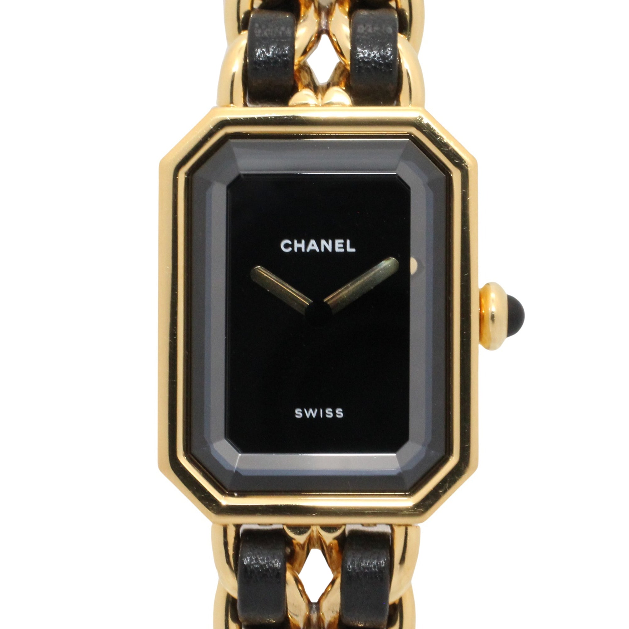 2000_6cbf0e61-4983-43f9-a5e6-2f67959dc4dc.jpg Chanel CHANEL Première L Gold Plated (GP) Leather Strap Wo Black H0001 - Image 1