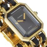 CHANEL Premiere S Watch H0001, Gold-Plated Leather Quartz Movement, Analog Display, Black Dial, Women's - Image 3