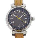 Louis Vuitton Tambour Watch Q1211, Stainless Steel and Leather Quartz Movement, Analog Display, Brown Dial, Women's