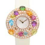 Bulgari BVLGARI Astrale Cerchi Diamond & Colored Stone Watch, 18K Pink Gold (PG), Diamond, Leather Strap, Women's, White, White Shell, AEP36G