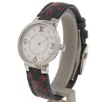 Louis Vuitton Tambour Slim Watch, 8 Diamonds, Q12MGA, Stainless Steel and Leather, Quartz Movement, Analog Display, Silver Dial, Women's - Image 2