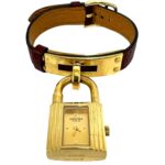 HERMES Vintage Kelly GP Leather Genuine Quartz Wrist Brown Gold 33095