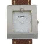 HermÃ¨s BE1.110 Women's Stainless Steel and Leather Strap Watch, 2002, Quartz Movement, Analog Display, White Dial