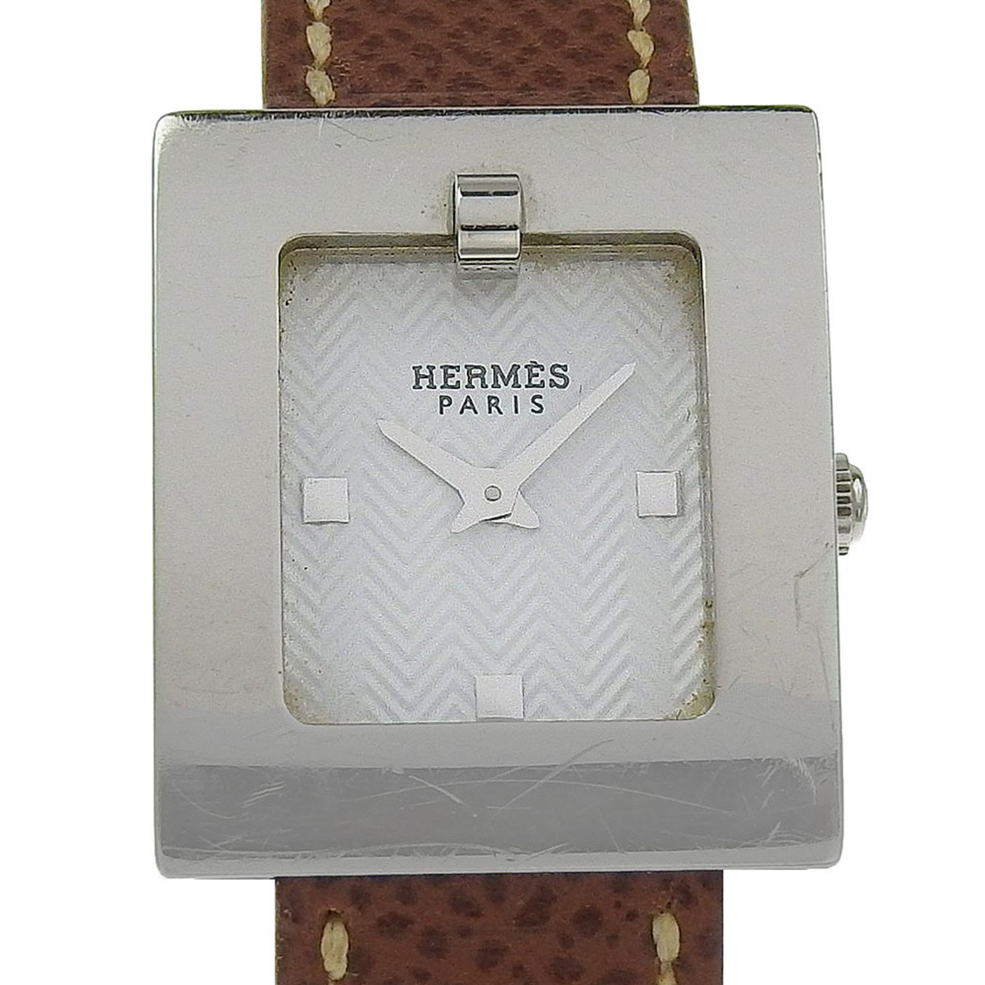 2000_735a1ca7-32a3-4c6d-a141-3eb7b0e25f7b.jpg Hermès BE1.110 Women's Stainless Steel and Leather Strap Watch, 2002, Quartz Movement, Analog Display, White Dial - Image 1