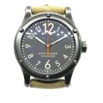 RALPH LAUREN Ralph Lauren Sporting Safari RL67 Chronometer Watch (RL0220900) with Stainless Steel Canvas Strap, Black/Khaki