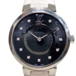 Louis Vuitton Tambour Slim Watch, Total Weight 51g, Stainless Steel, Rubber Strap, Quartz Movement, Black Dial, QA144 - Image 4