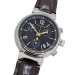 Louis Vuitton LOUIS VUITTON Boys' Watch Tambour Chronograph Date Quartz QZ Stainless Steel SS Leather Q1321 Silver Brown