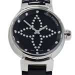 Louis Vuitton LOUIS VUITTON Women's Watch Tambour Forever Diamond Quartz QZ Stainless Steel SS Leather Q12M5 Silver Black - Image 2