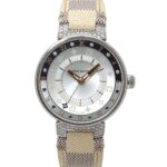 Louis Vuitton Tambour Moon Dual Time MM GMT QA108 Ladies' with 12 Diamond Lugs Black Diamonds Silver Quartz Movement.