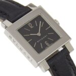 Bvlgari Quadrato SQ22SL Women's Watch, Stainless Steel with Embossed Leather, Quartz Movement, Analog Display, Black Dial - Image 3