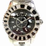 Christian Dior Crystal Diamond Bezel Watch, Total Weight 75.8g, Stainless Steel, Quartz, Black Dial, CD112116M001
