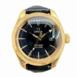 OMEGA Seamaster Aqua Terra 150m K18YG Black Dial Quartz Watch 2677.50.32 Leather Strap for Men and Women