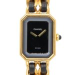 Chanel CHANEL PremiÃ¨re XL Watch, Gold Plated (GP), Leather Strap, Women's, Black, H0001