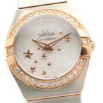 Omega Constellation Star Blue Diamond Bezel Watch, 18K Pink Gold (PG) Stainless Steel, Diamond, Ladies', White/White Mother-of-Pearl, 123.25.24.60.05.002 - Image 3