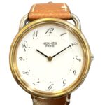 Hermes Arceau watch, total weight 28.9g, stainless steel, genuine leather strap, quartz movement, white dial.