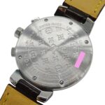 Louis Vuitton LOUIS VUITTON Boys' Watch Tambour Chronograph Date Quartz QZ Stainless Steel SS Leather Q1321 Silver Brown - Image 6