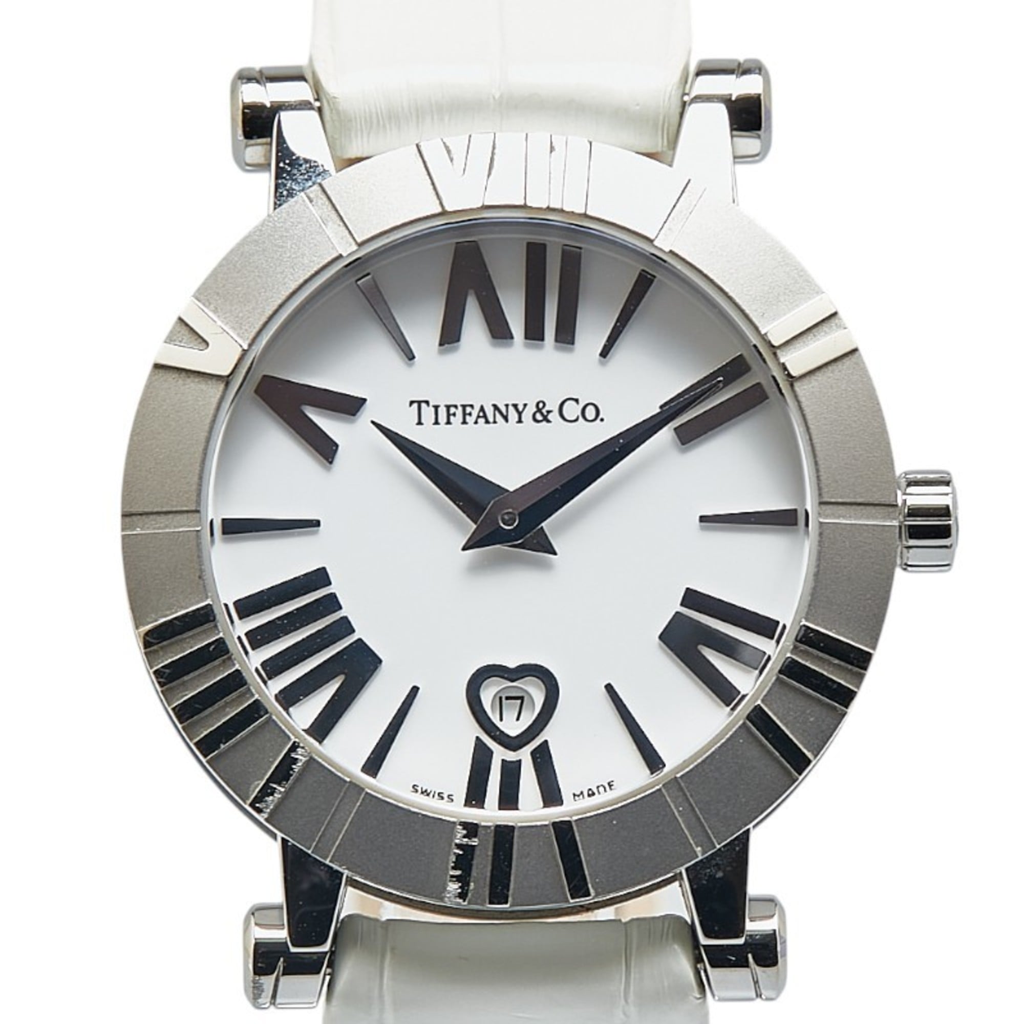 2000_8f4417db-001f-489b-a789-14a00ea9c4f3.jpg Tiffany & Co. Atlas Heart Date Watch Z1300.11.11A20A71A, Quartz Movement, White Dial, Stainless Steel, Leather, Women's - Image 1