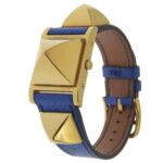 Hermes Medor watch, gold plated x leather, 1994 model, quartz, analog, white dial, women's. - Image 2
