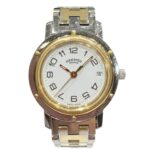 Hermes Clipper watch, total weight 36.2g, stainless steel, quartz movement, white dial, CL3.240