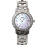 Hermes Clipper Nacre CL4 210 Wo Date Display Pink Shell Quartz