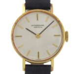 International Watch Company (IWC) Vintage Watch, Caliber 41, 18K Yellow Gold x Leather Strap, Manual Winding, Analog Display, Silver Dial, Ladies'.